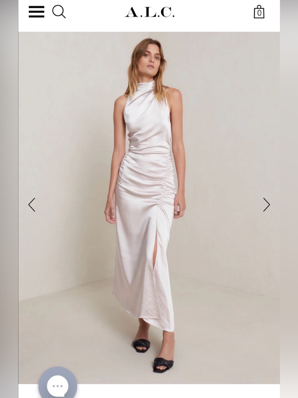 A.L.C. Champagne Satin High-Neck Ruched Maxi Dress